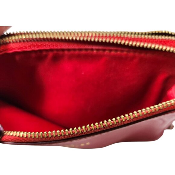 Coach F64581 Classic Red Leather Double Corner Zip Wallet Wristlet Gold - Picture 9 of 11
